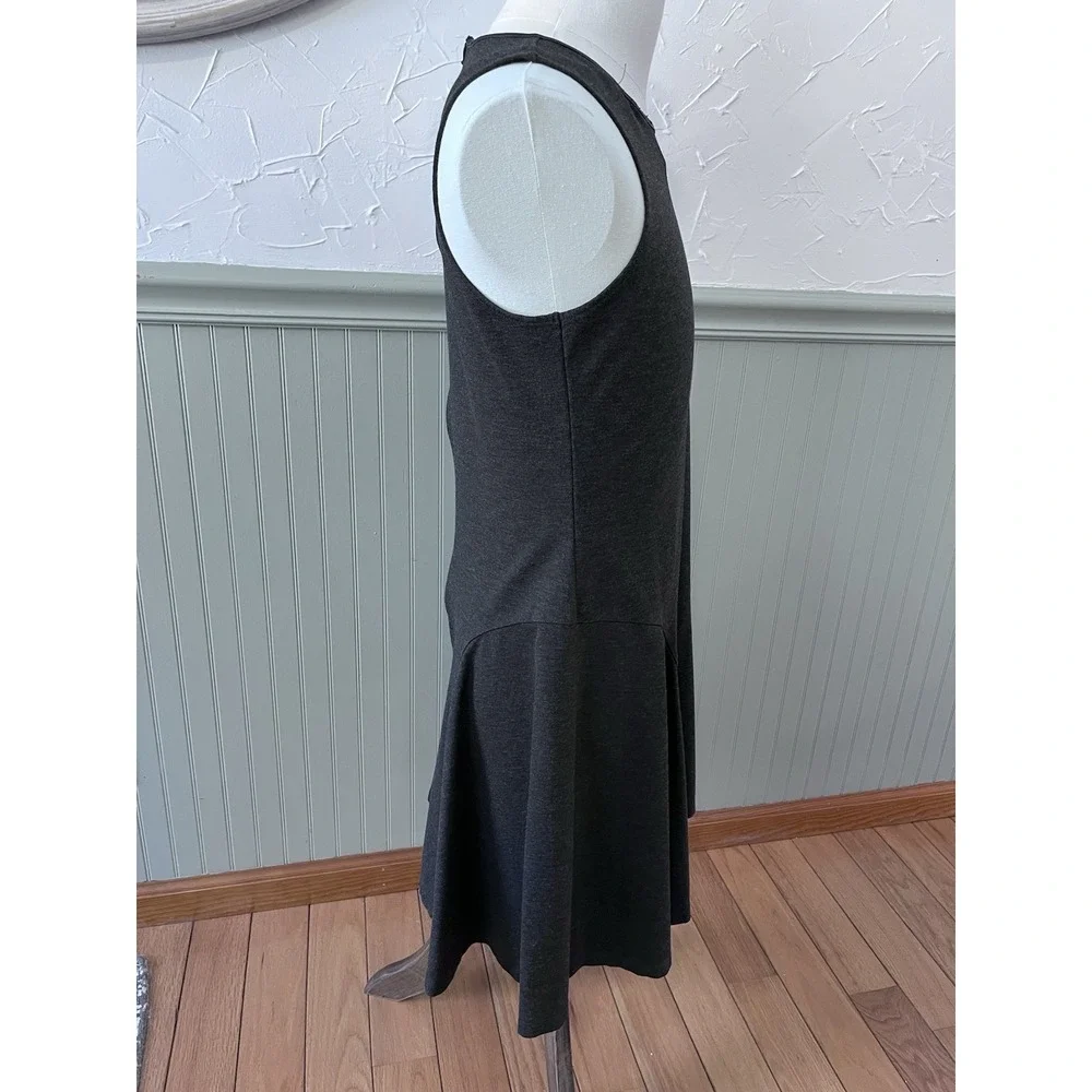 Lauren Ralph‎ Lauren Lg Dark Gray Sleeveless Fit Flare Flounce Ponte Knit Dress